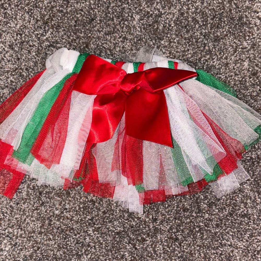Baby Essentials Red, Green, and White Tulle Skirt